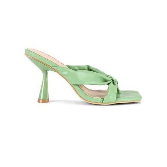 Revolve Superdown Dixie Heel Sandal 10 Square Toe Knotted Green - Picture 1 of 10